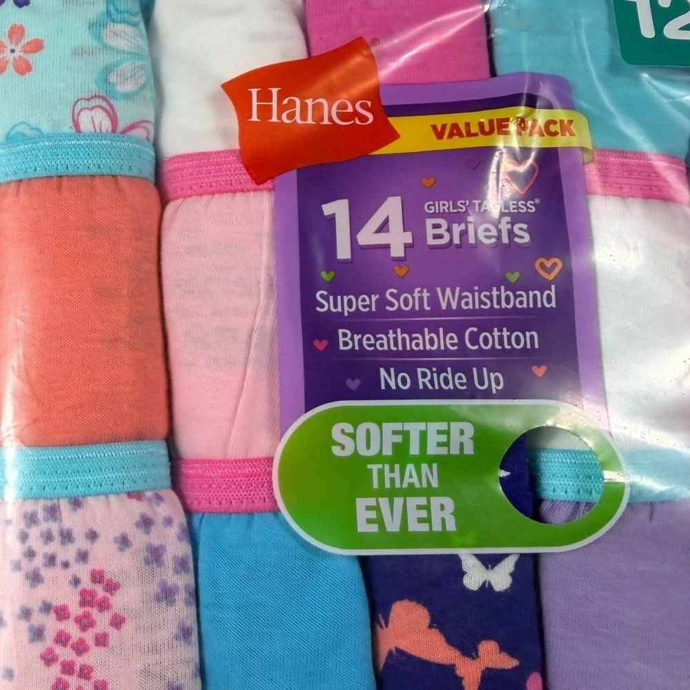 Hanes Briefs 14-Pack Girls Tagless Size 12 Multi-Color Cotton Underwear New